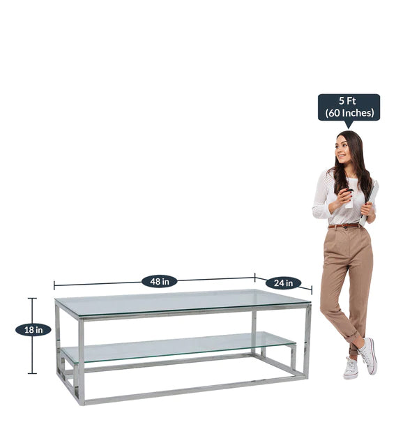 Metal Frame Base Glass Top Coffee Table -