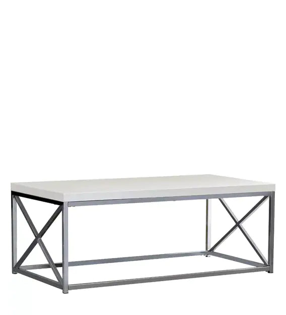 Metal Frame Base Laminated Board Top Coffee Center Table - White -