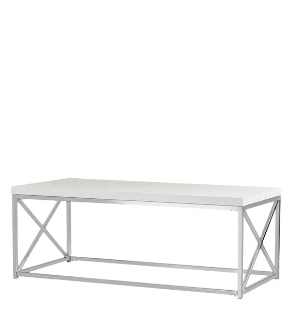 Metal Frame Base Laminated Board Top Coffee Center Table - White -