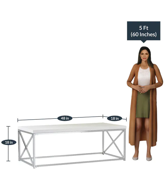 Metal Frame Base Laminated Board Top Coffee Center Table - White -