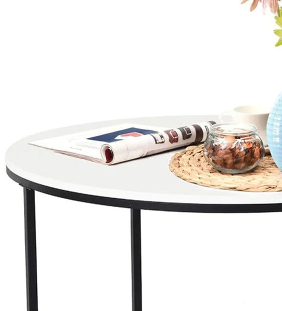 Metal Frame Base Round Laminated Board Coffee Center Table - White -