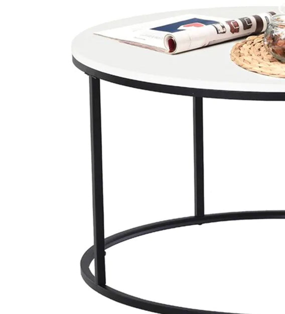 Metal Frame Base Round Laminated Board Coffee Center Table - White -