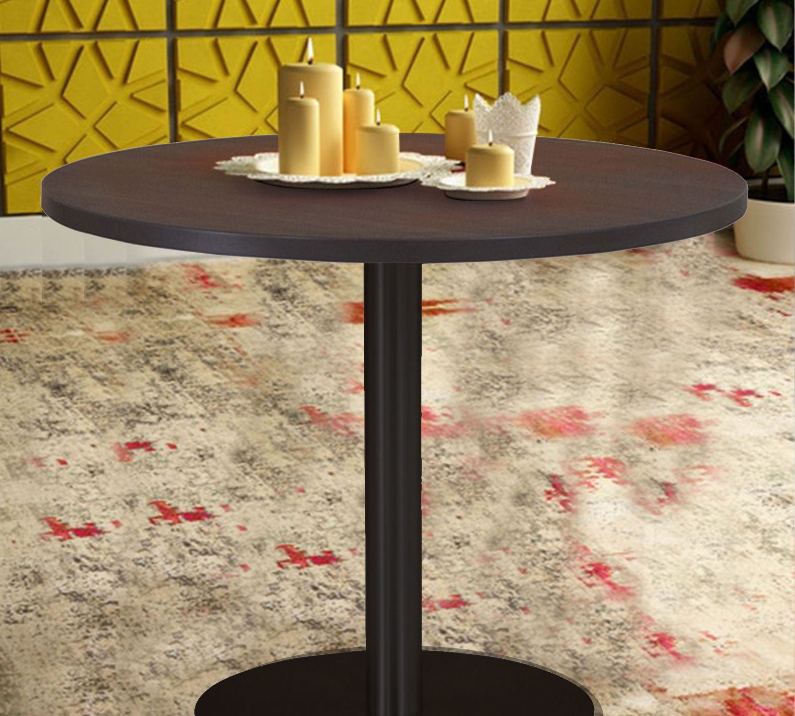 Metal Frame Base Wooden Center Cafe Table -