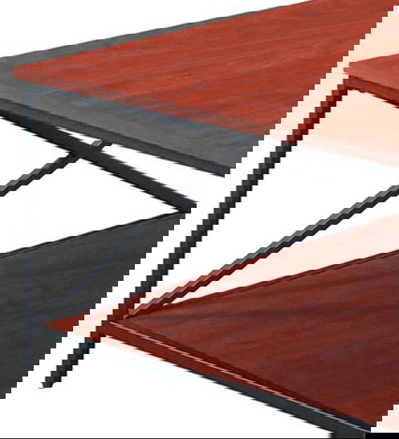 Metal Frame Base Wooden Center Coffee Table - Mahogany -