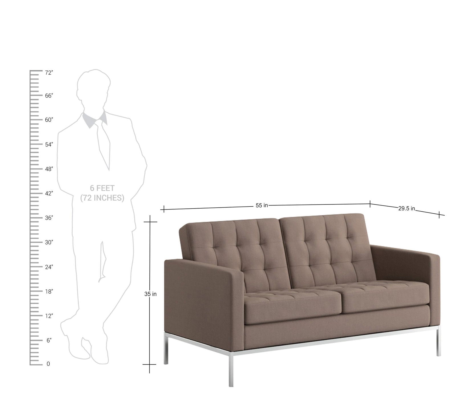 Metal Frame Legs Base Cushioned Fabric Sofa -