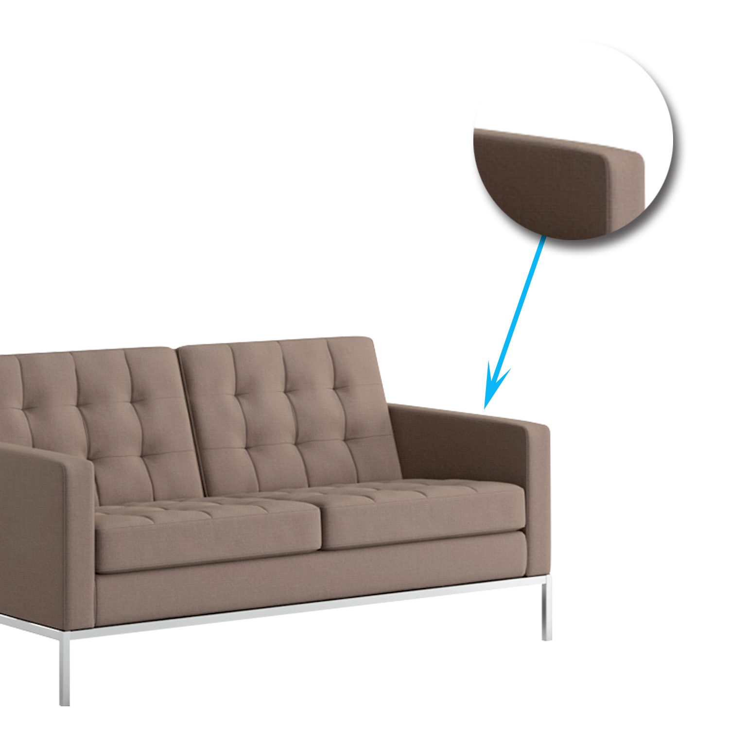 Metal Frame Legs Base Cushioned Fabric Sofa -