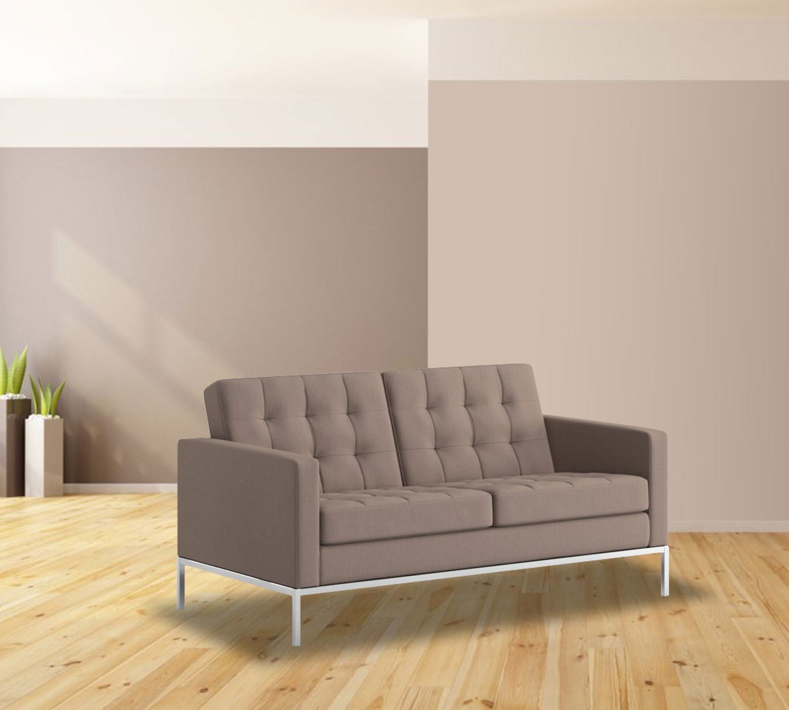 Metal Frame Legs Base Cushioned Fabric Sofa -