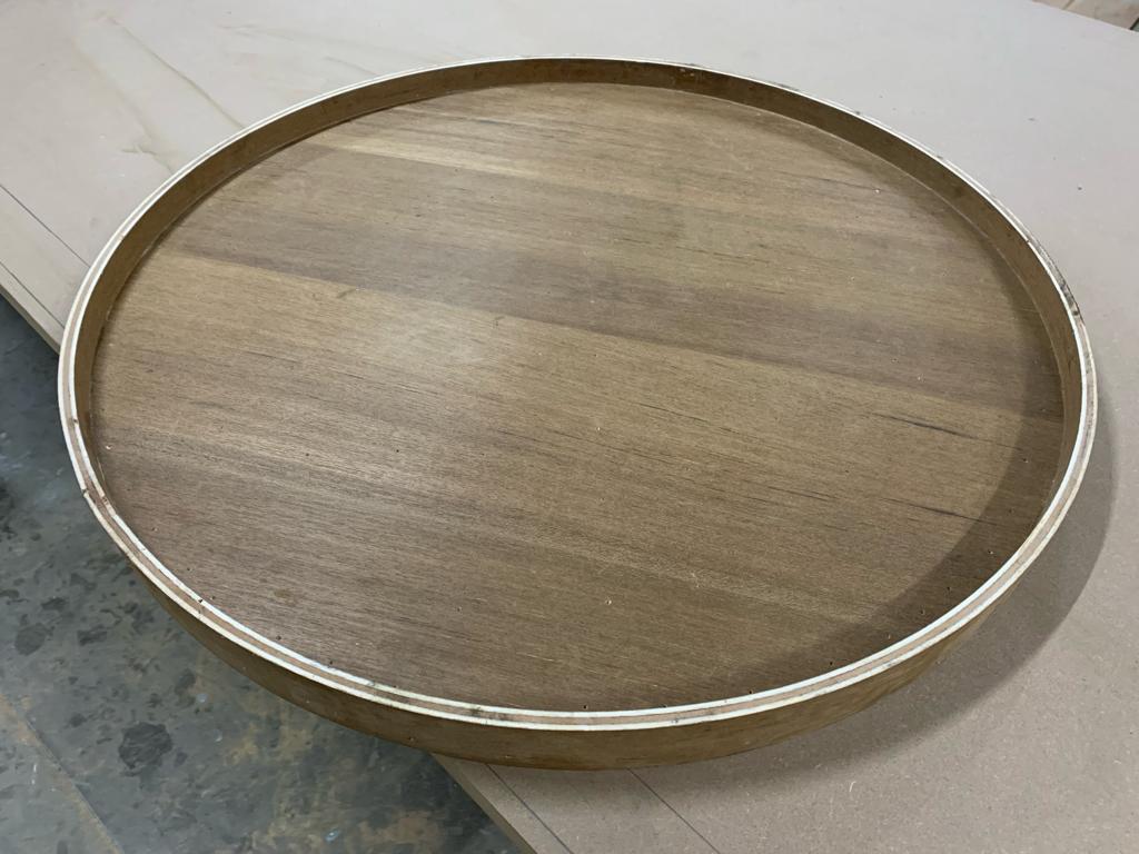 Metal Frame Legs Base Wooden Round Coffee Table - Walnut & Gold -