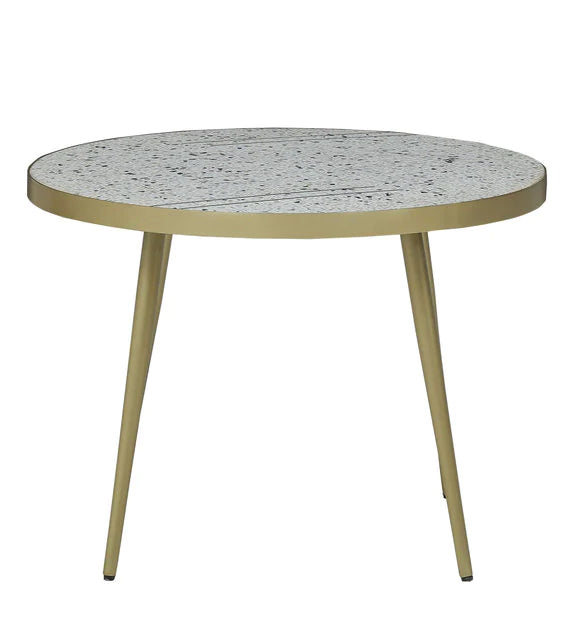 Metal Legs Base Round Top Coffee Center Table - Brass Finish -