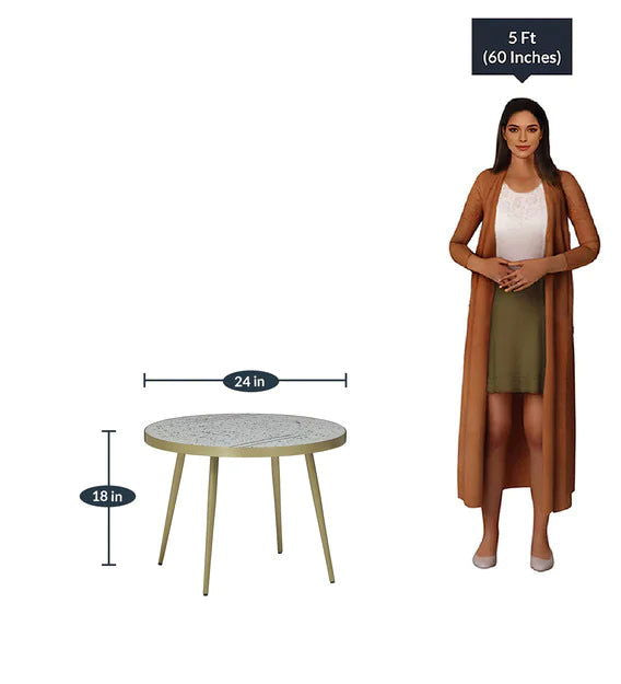 Metal Legs Base Round Top Coffee Center Table - Brass Finish -
