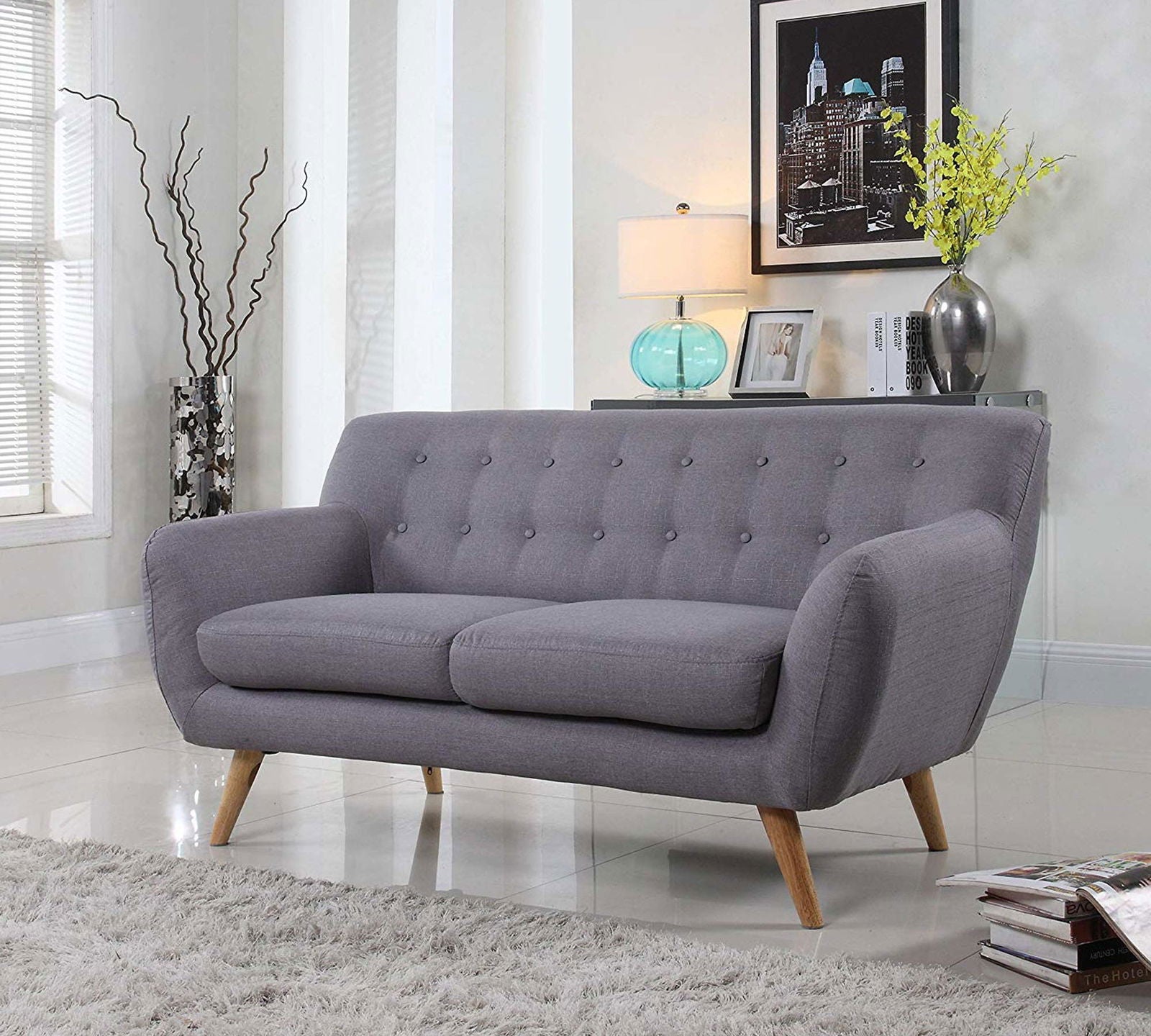 Mid-Century Two Seater Sofa With Wooden Legs -