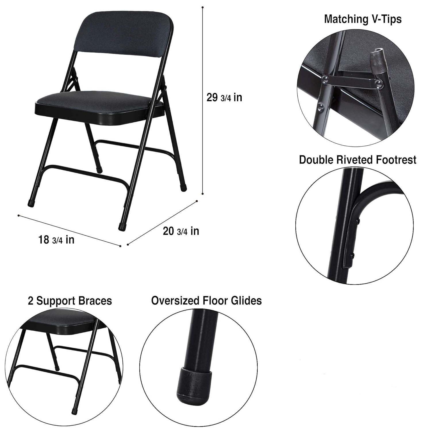 Modern Black Foldable Study Chair and Base Metal Legs for Students (Pack of 2 Pcs) -