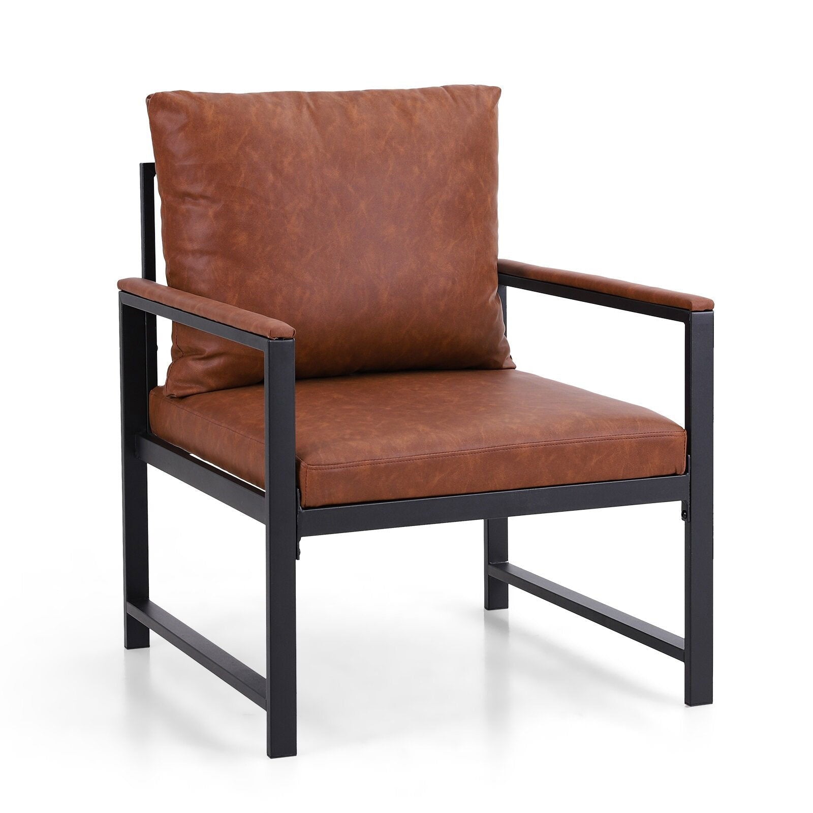 Modern Faux Leather Accent Chair with Black Powder Coated Metal Frame -