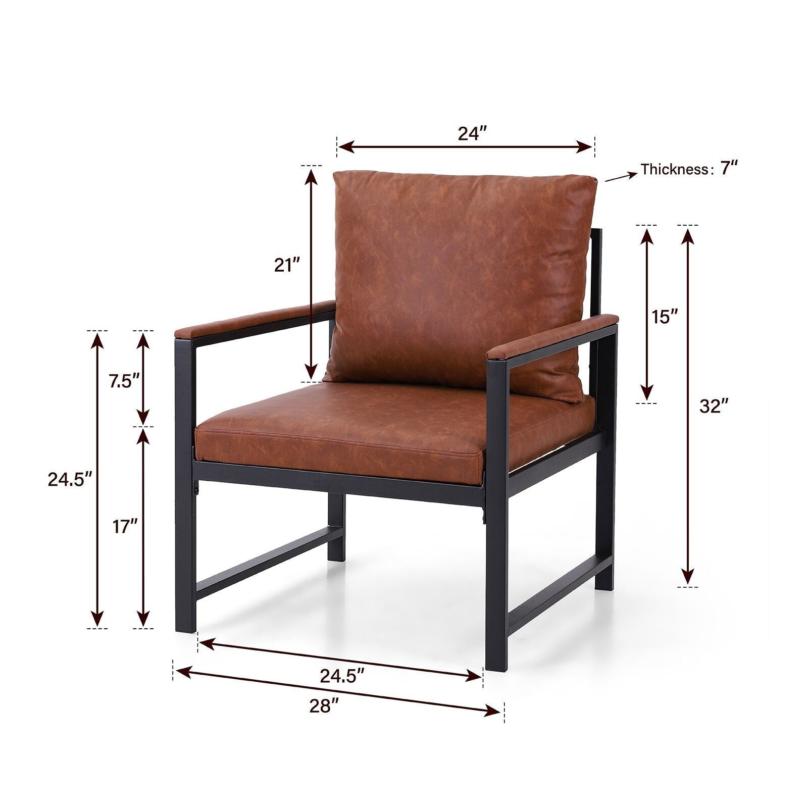 Modern Faux Leather Accent Chair with Black Powder Coated Metal Frame -