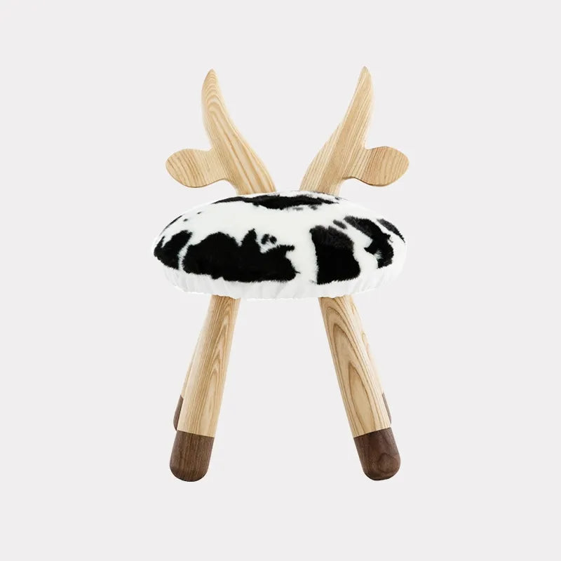 Modern Funny Animal Backrest Wood Stool Armless Accent Chair with 4-Leg for Kids in Oak Finish Style -