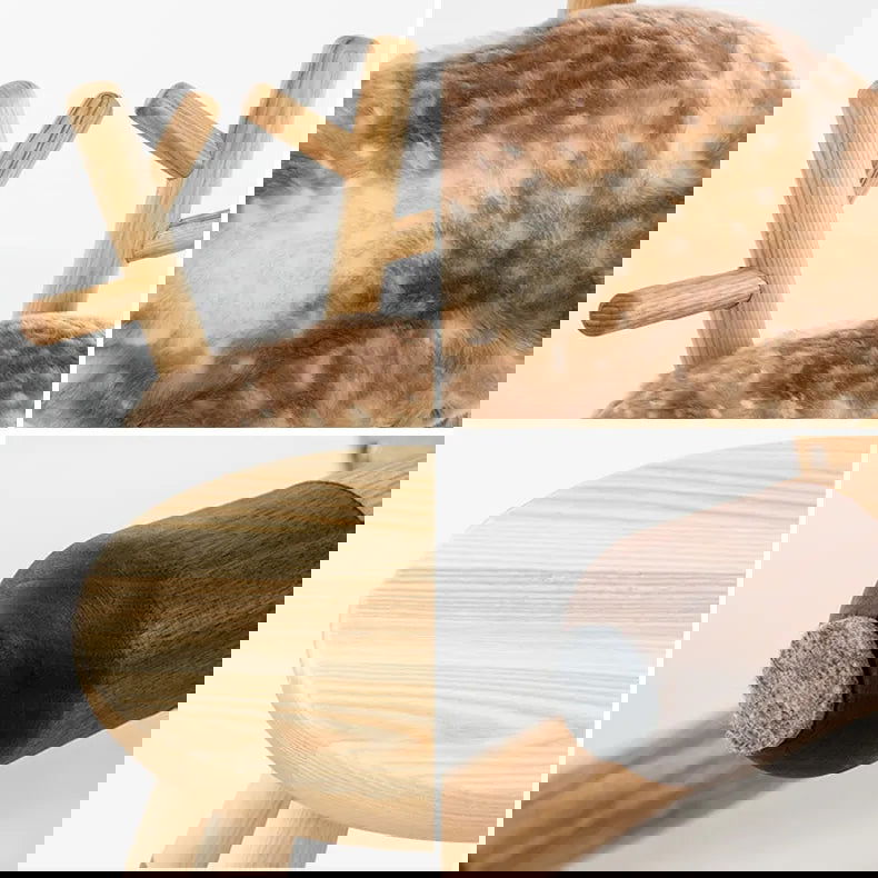 Modern Funny Animal Backrest Wood Stool Armless Accent Chair with 4-Leg for Kids in Oak Finish Style -