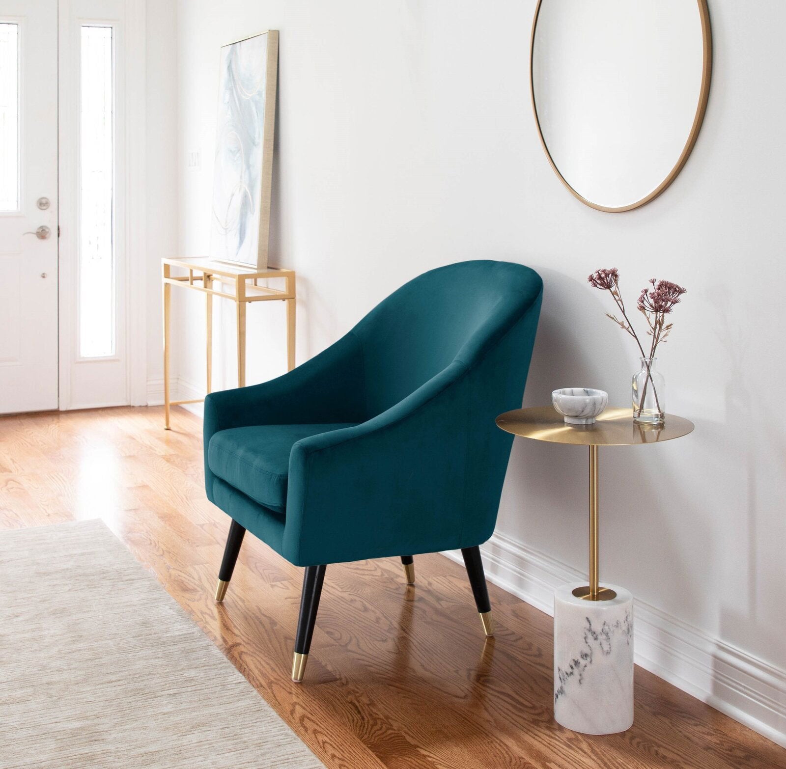 Modern Lounge Chair With Wide Back in Velvet Upholstery -