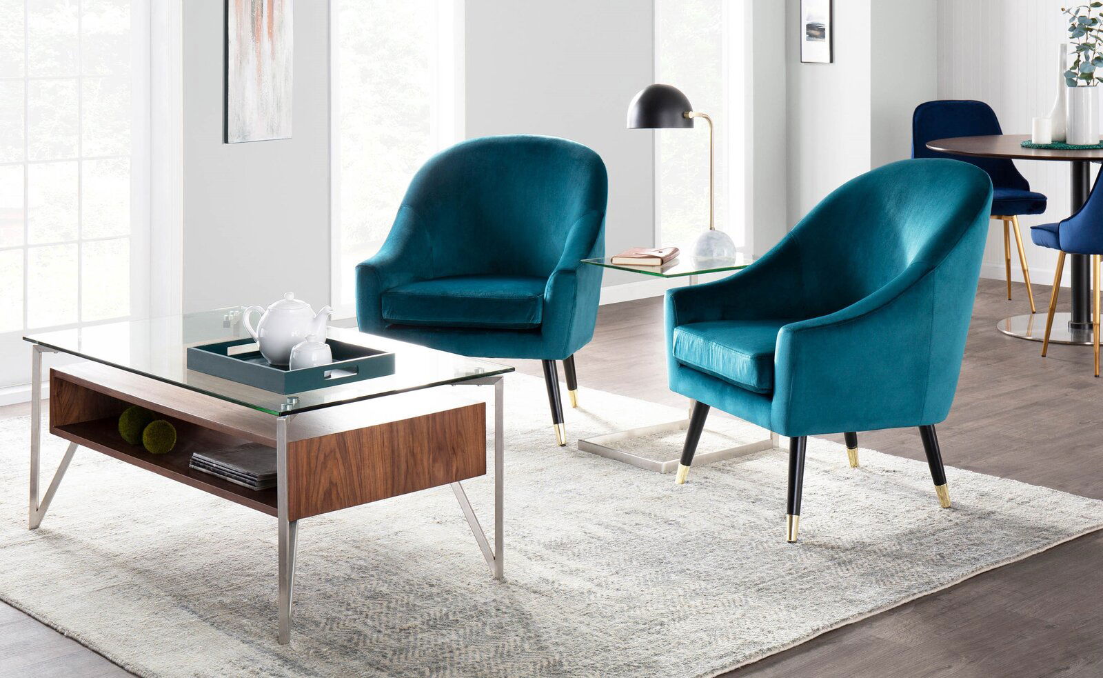 Modern Lounge Chair With Wide Back in Velvet Upholstery -