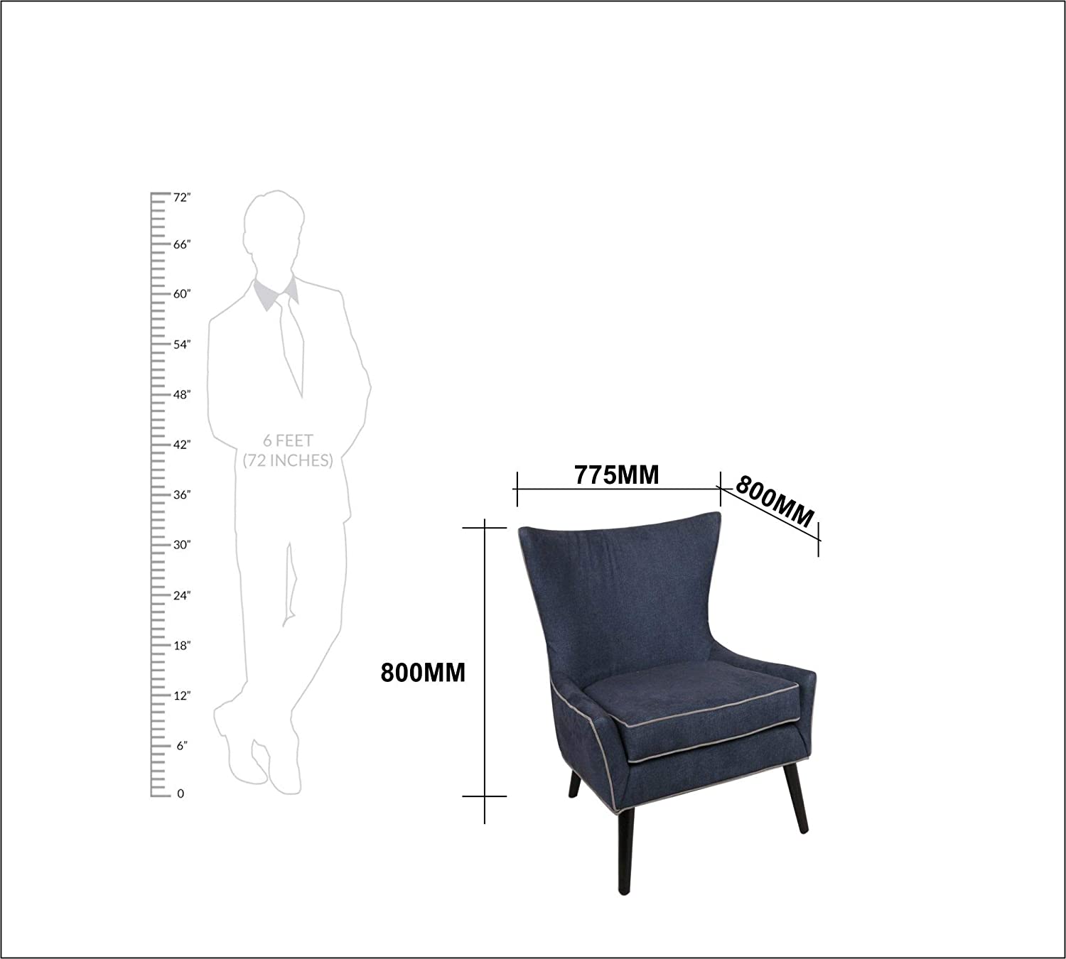 Modern Slate Denim with Black Legs Accent Chair -