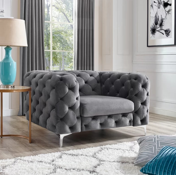 Modern Stainless Steel Base Tufted Velvet Chesterfield Single Chair Chair -