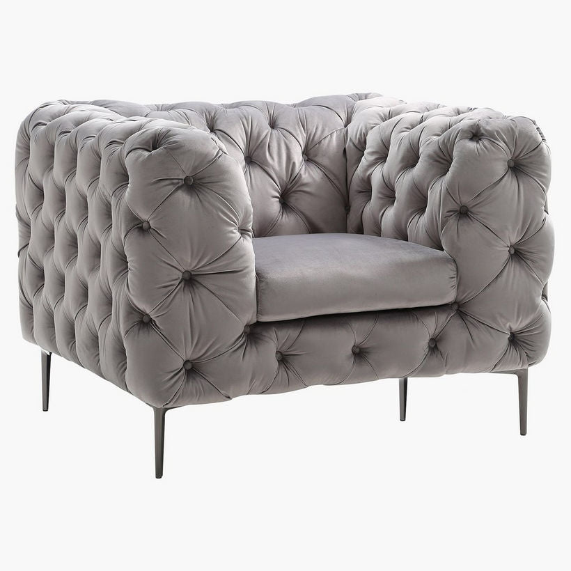 Modern Stainless Steel Base Tufted Velvet Chesterfield Single Chair Chair -