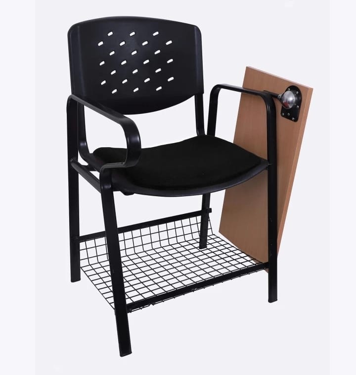 Modern Study Chair in Metal Legs with Wooden Writing Pad