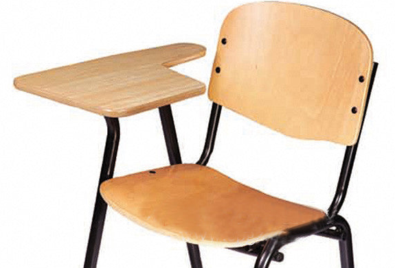 Modern Study Chair in Metal Legs with Wooden Writing Pad -