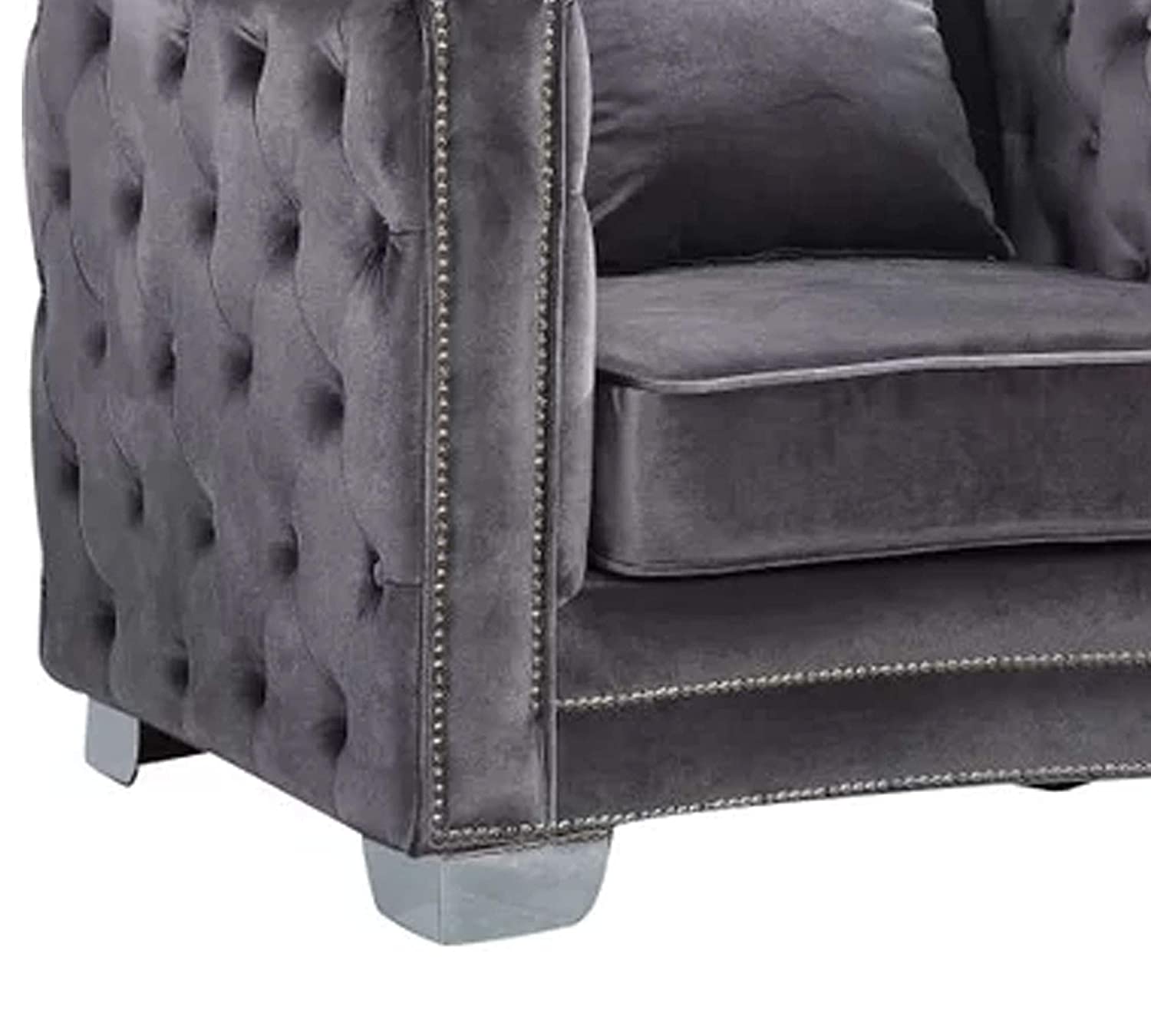 Modern Velvet Chair in Grey/Beige/Royal Blue -