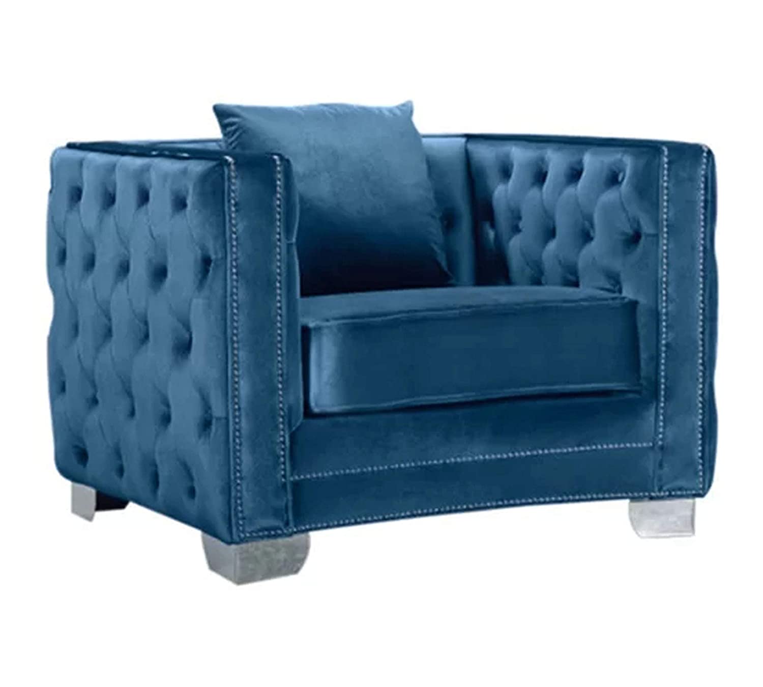 Modern Velvet Chair in Grey/Beige/Royal Blue -