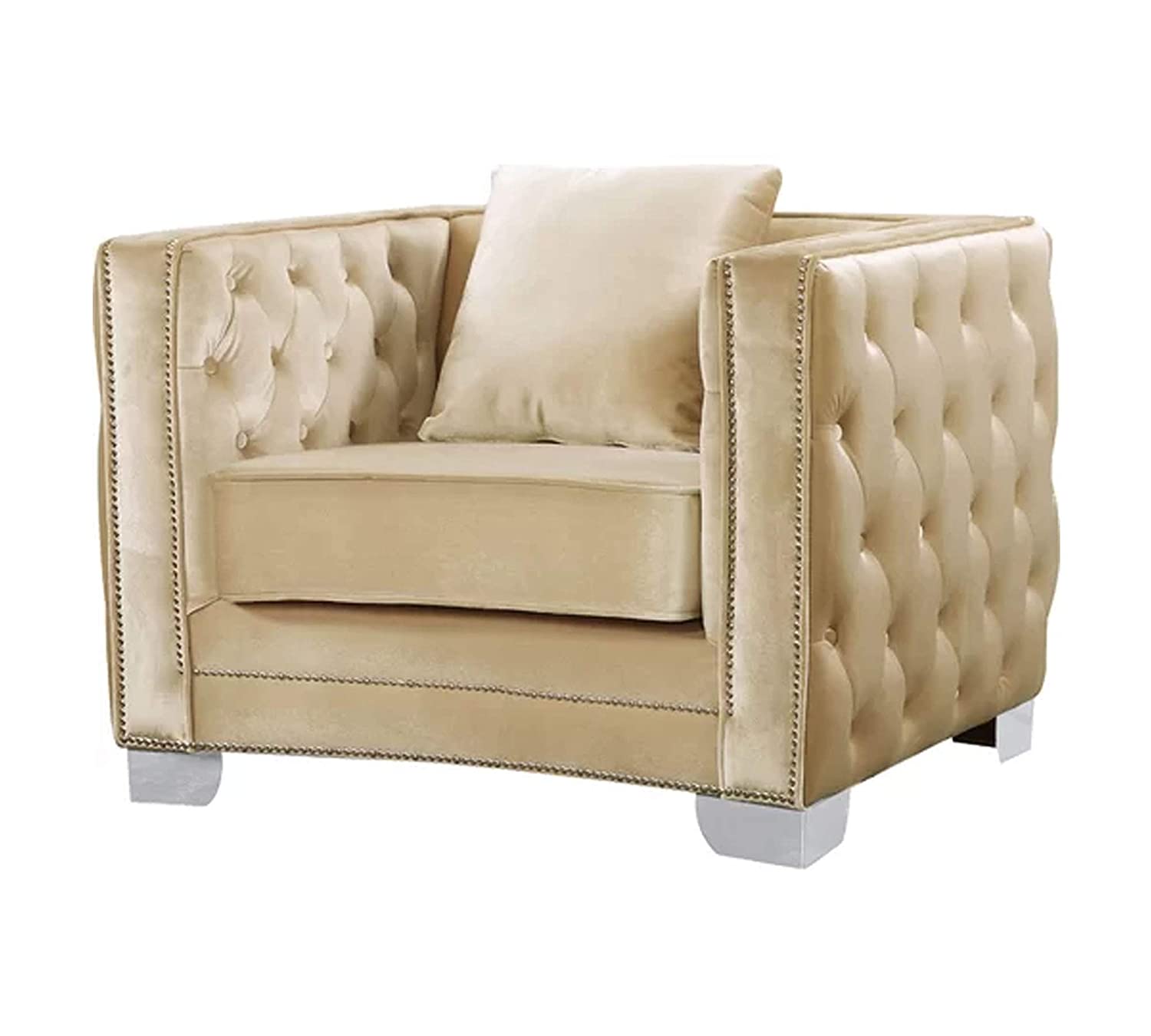 Modern Velvet Chair in Grey/Beige/Royal Blue -