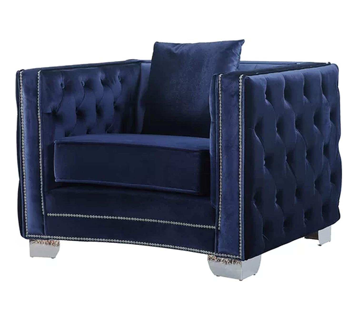 Modern Velvet Chair in Grey/Beige/Royal Blue -