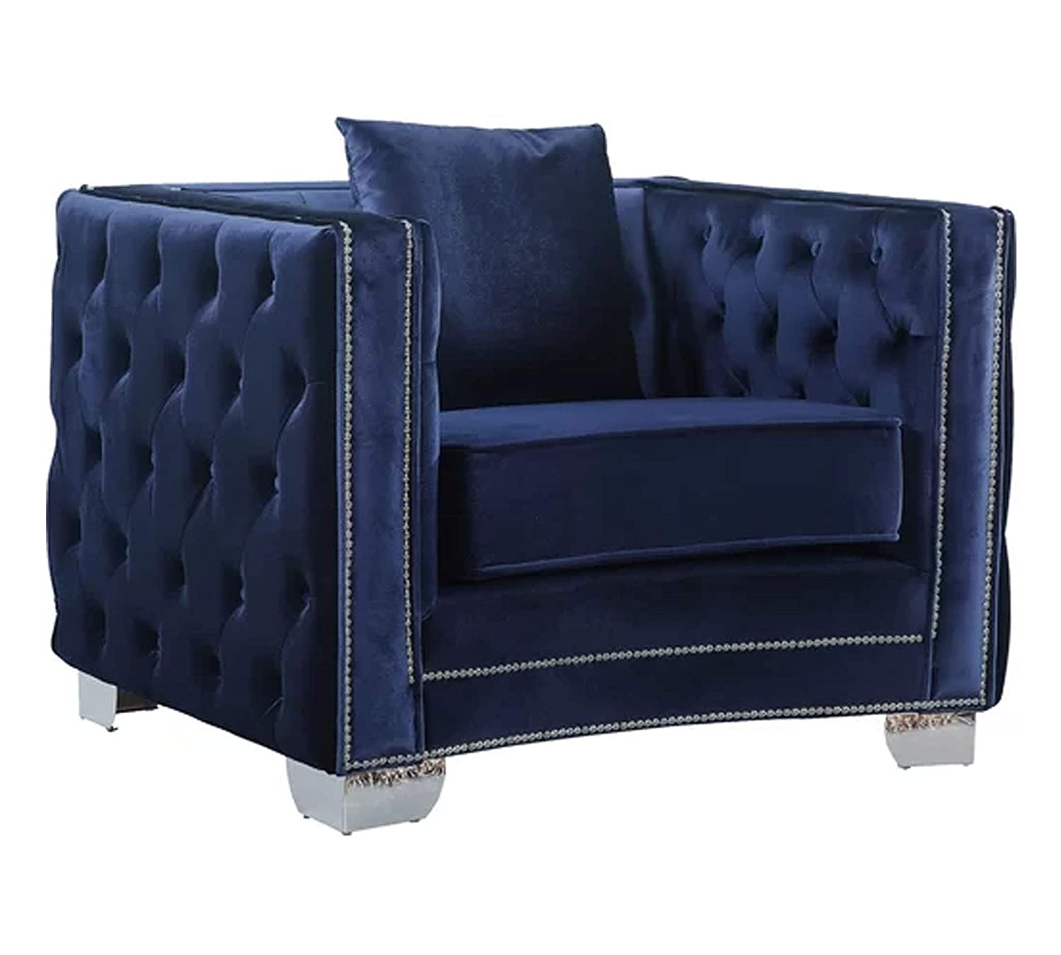 Modern Velvet Chair in Grey/Beige/Royal Blue -