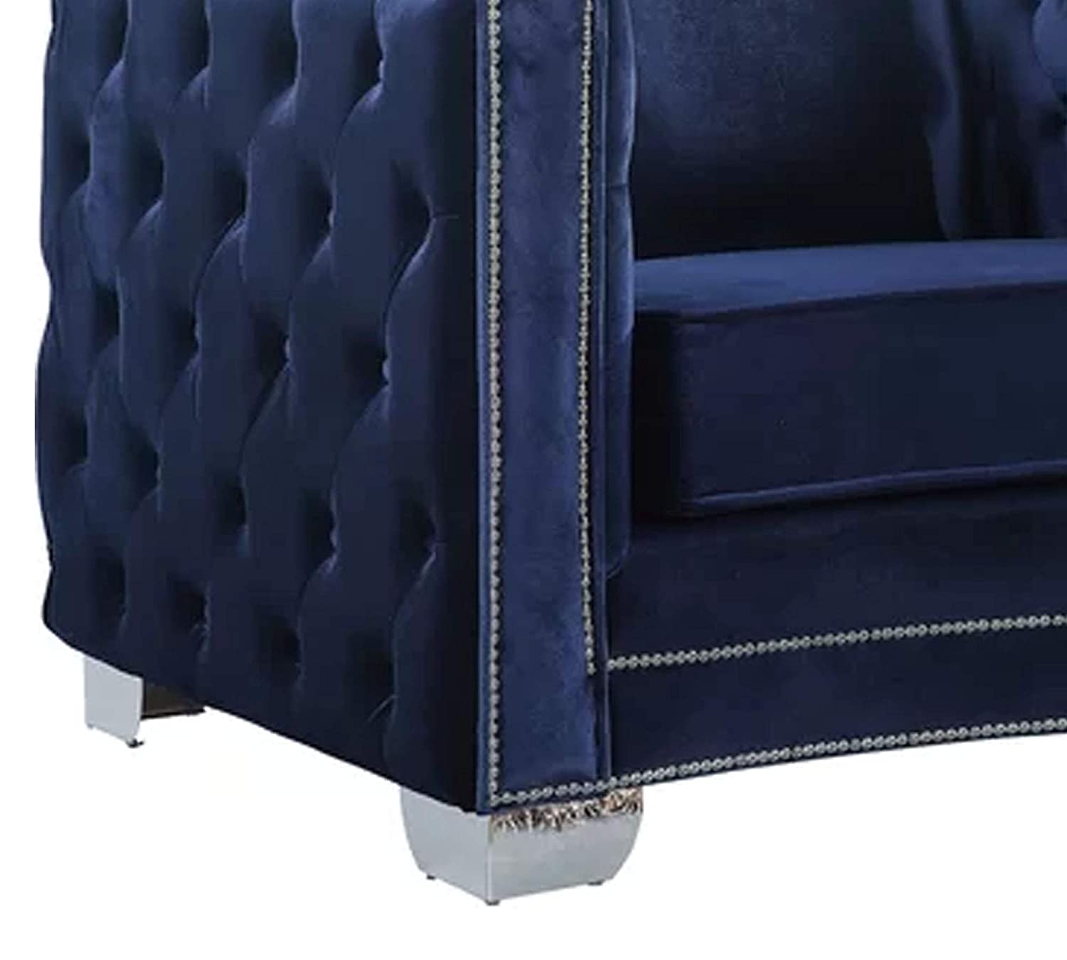 Modern Velvet Chair in Grey/Beige/Royal Blue -