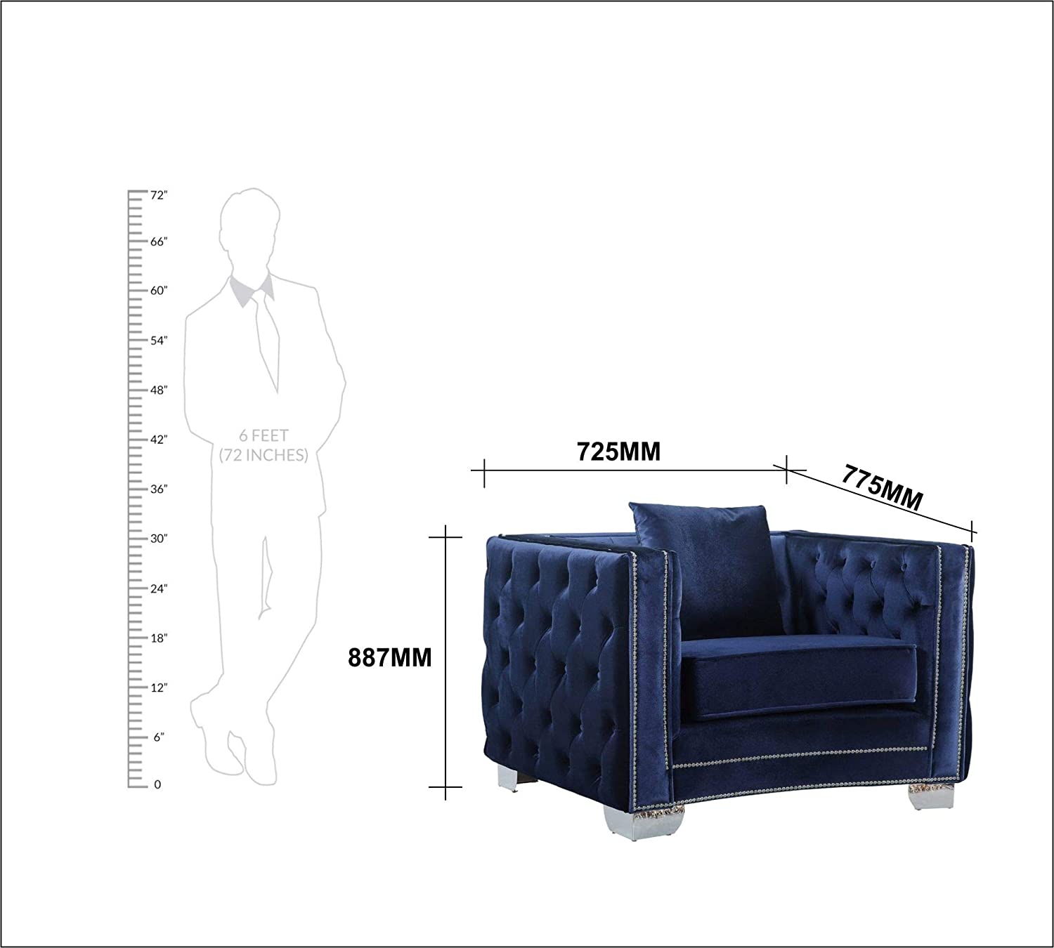 Modern Velvet Chair in Grey/Beige/Royal Blue -