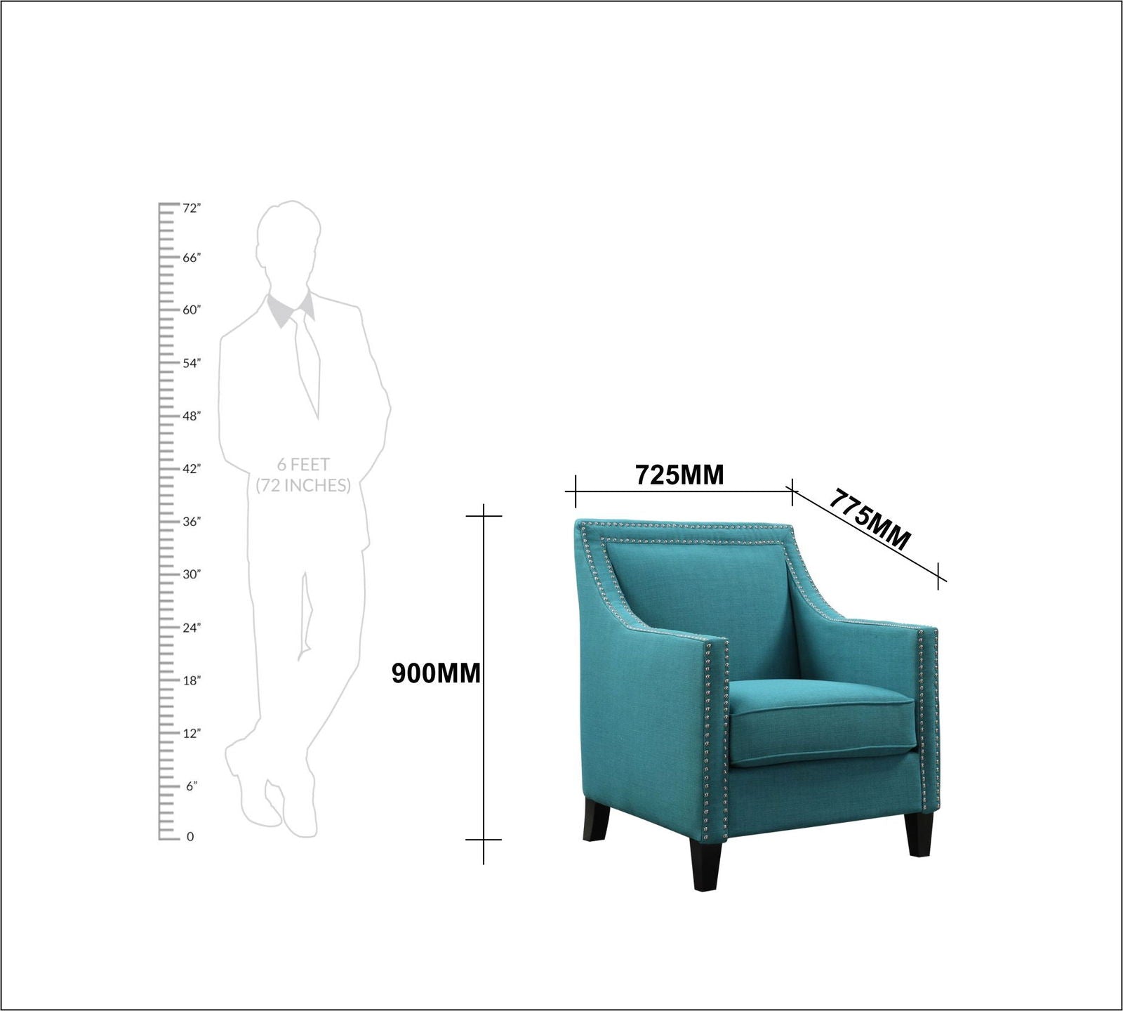 Modern Velvet Lounge Chair in Teak Wood with Armrest -