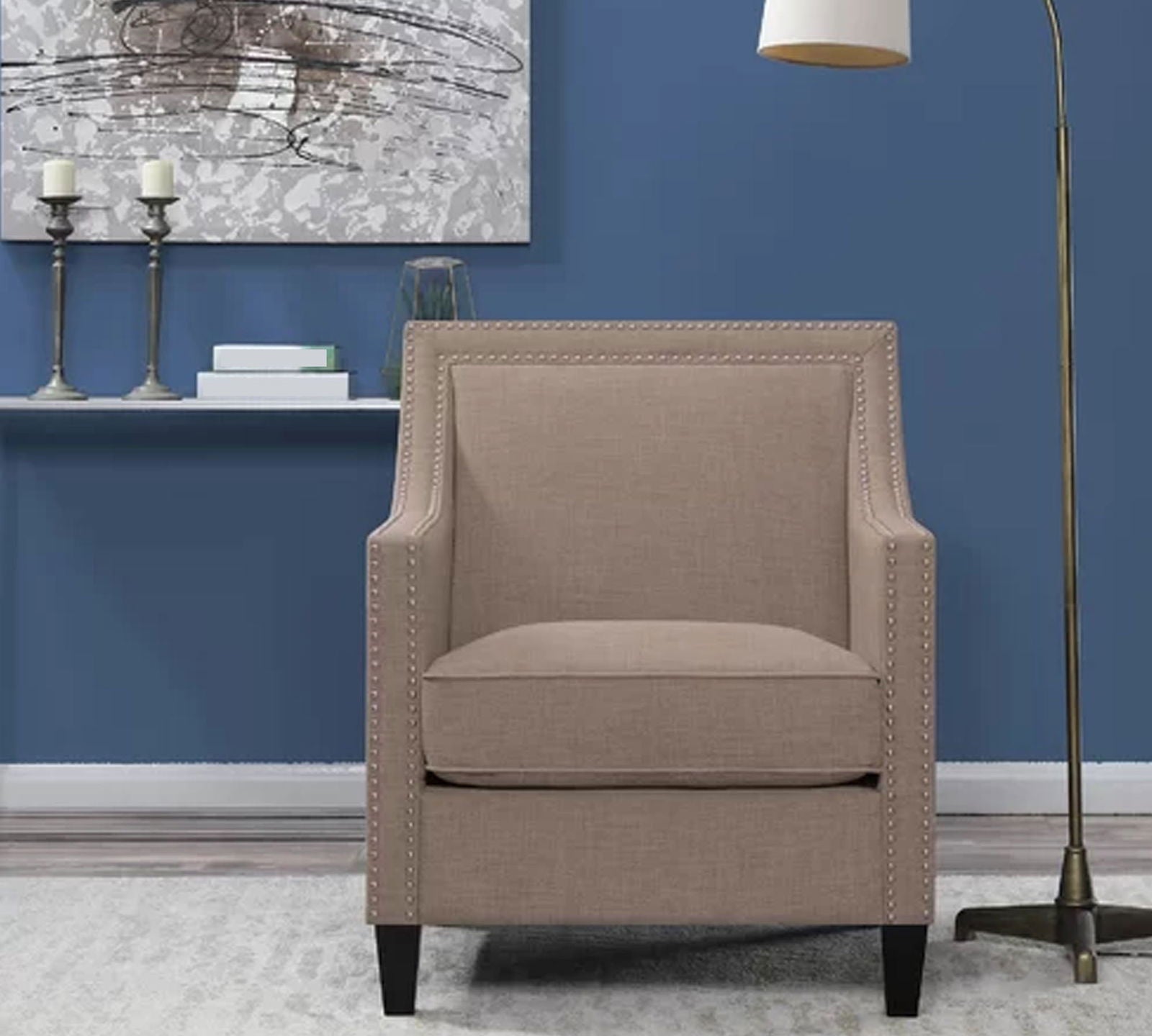 Modern Velvet Lounge Chair in Teak Wood with Armrest -