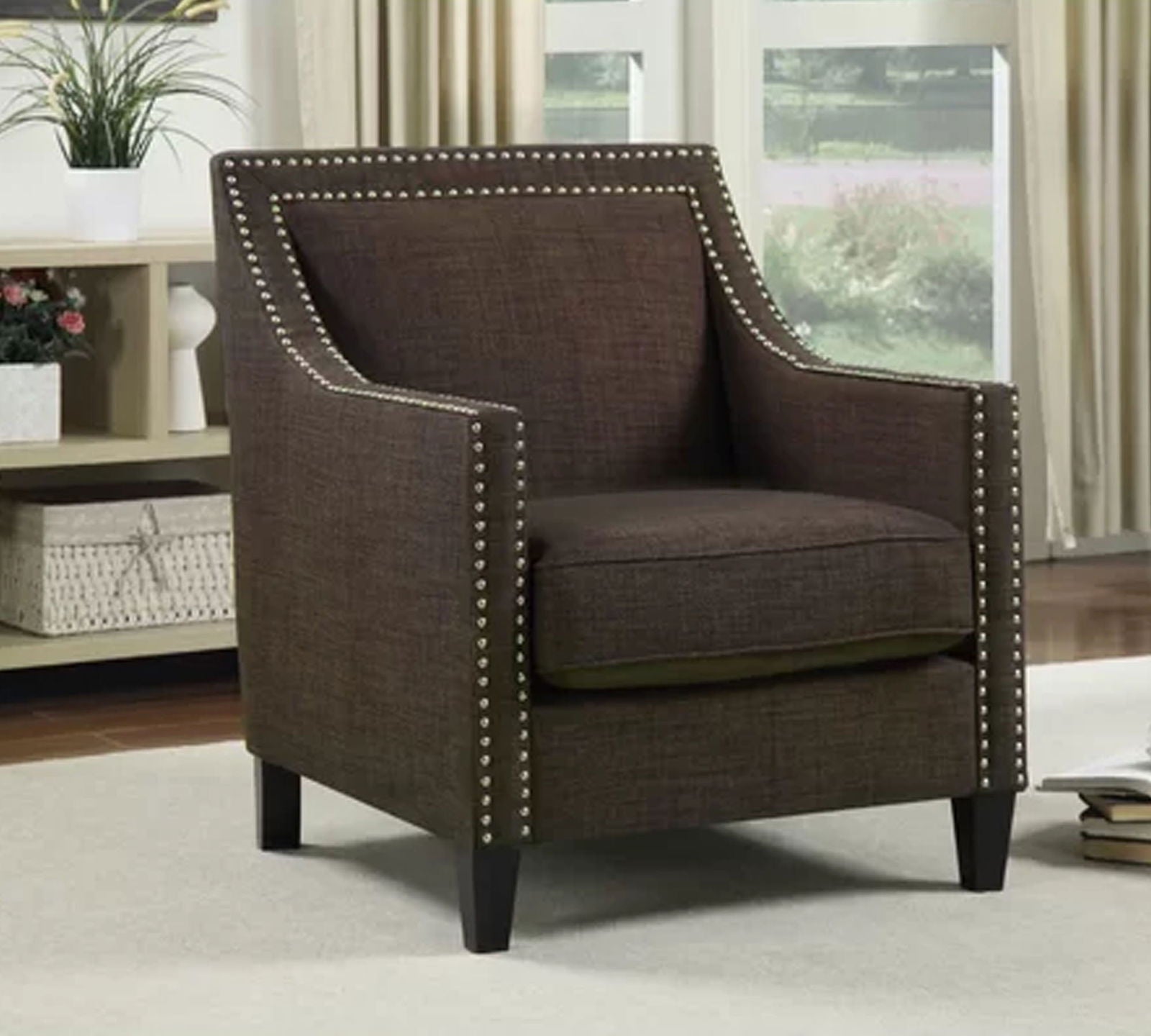 Modern Velvet Lounge Chair in Teak Wood with Armrest -
