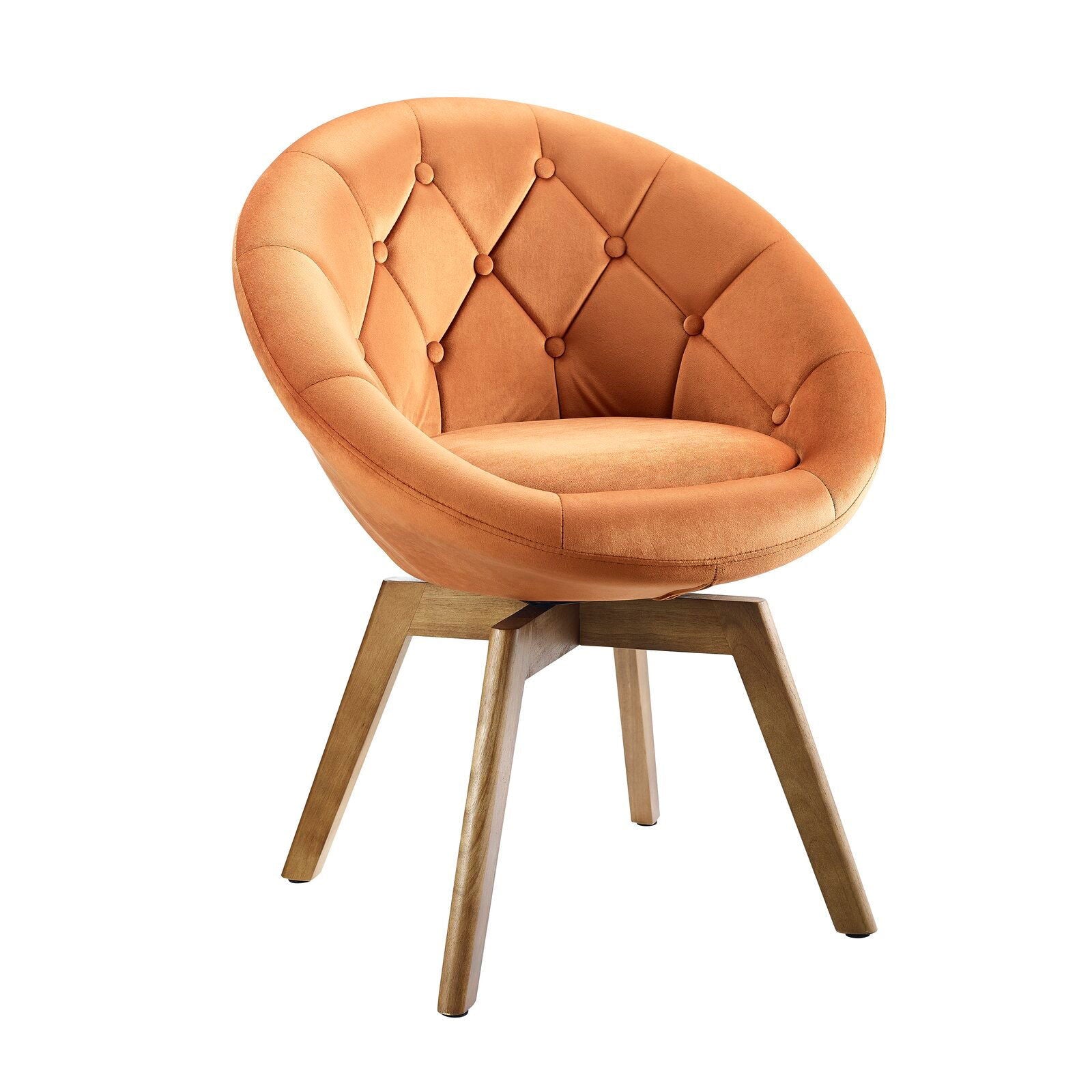 Modern Velvet Tufted Round Back Upholstered Swivel Accent Chair Grey with Teak Legs -