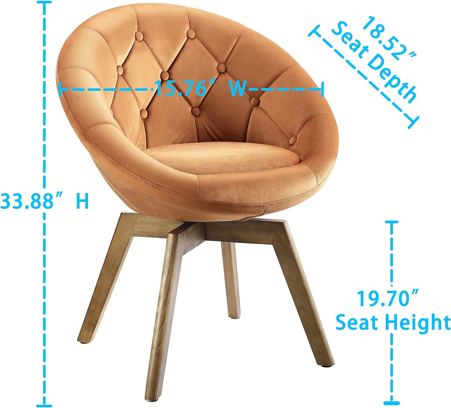 Modern Velvet Tufted Round Back Upholstered Swivel Accent Chair Grey with Teak Legs -