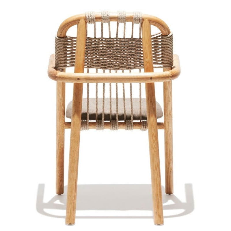 Natural Linen Accent Chair with Solid Wood Frame & Woven Back Design -