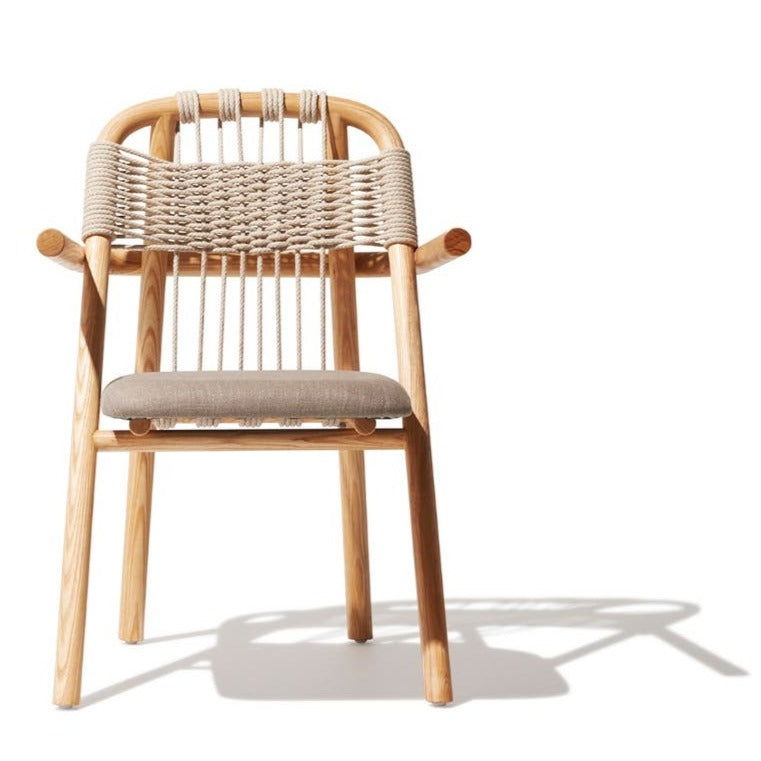 Natural Linen Accent Chair with Solid Wood Frame & Woven Back Design -