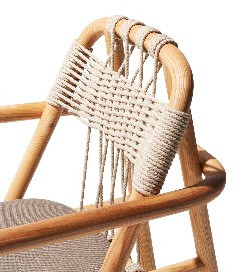 Natural Linen Accent Chair with Solid Wood Frame & Woven Back Design -