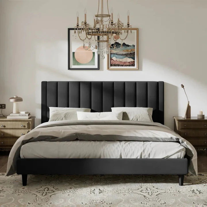 Leatherette Luxury Upholstered Bed – Solid Wood, Plywood Frame & High-Density Foam – Queen/King Size