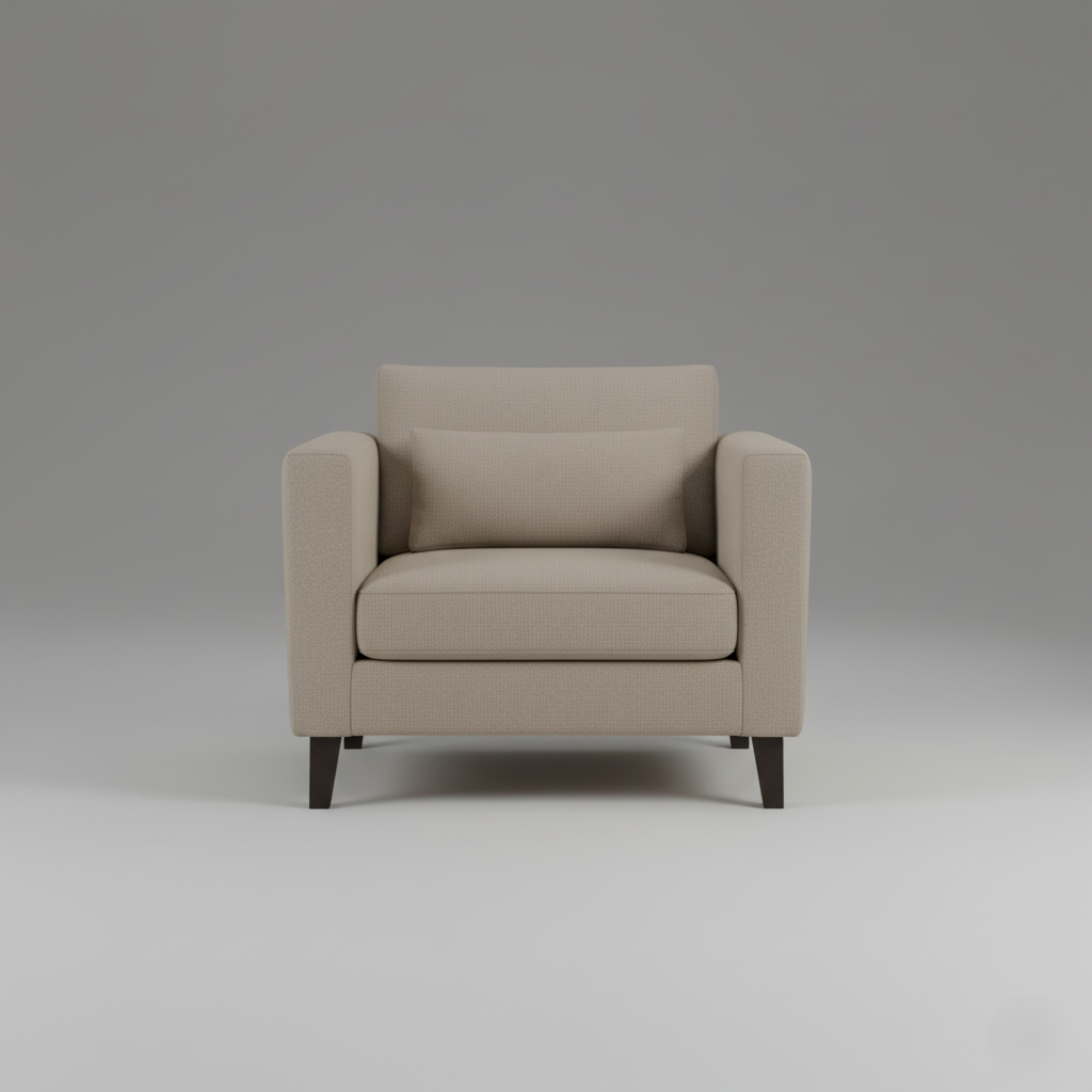 घरेलू फर्नीचर के लिए 3 सीटर सोफा, मरांडी लकड़ी के फ्रेम में बना, लेदरेट असबाब और मुलायम गद्देदार और सागौन की लकड़ी के पैरों के साथ