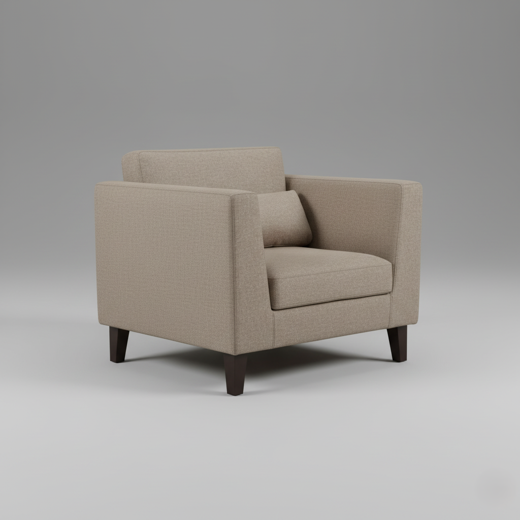 घरेलू फर्नीचर के लिए 3 सीटर सोफा, मरांडी लकड़ी के फ्रेम में बना, लेदरेट असबाब और मुलायम गद्देदार और सागौन की लकड़ी के पैरों के साथ