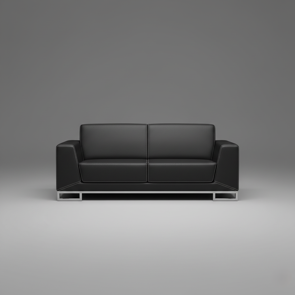 घरेलू फर्नीचर के लिए आधुनिक सोफा, क्रोम फिनिश में धातु के पैर के साथ लेदरेट असबाब