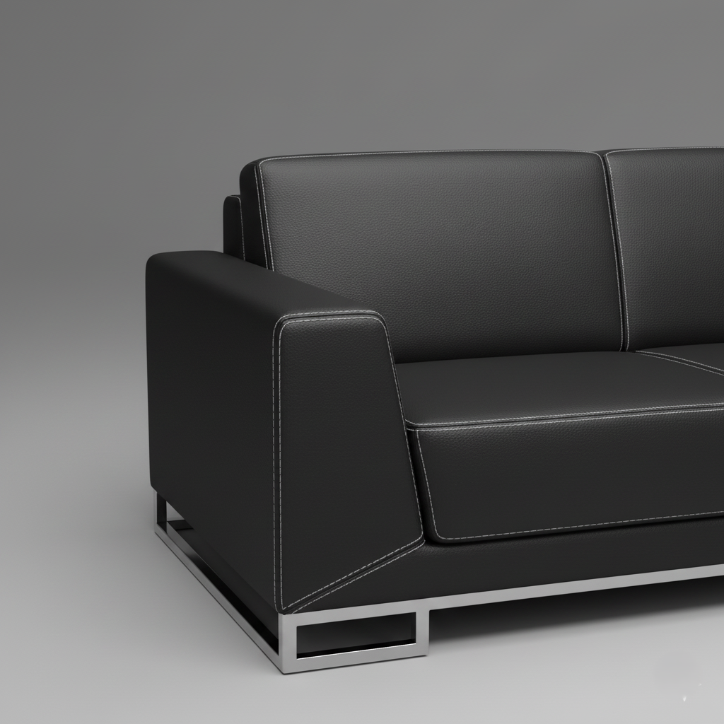 घरेलू फर्नीचर के लिए आधुनिक सोफा, क्रोम फिनिश में धातु के पैर के साथ लेदरेट असबाब