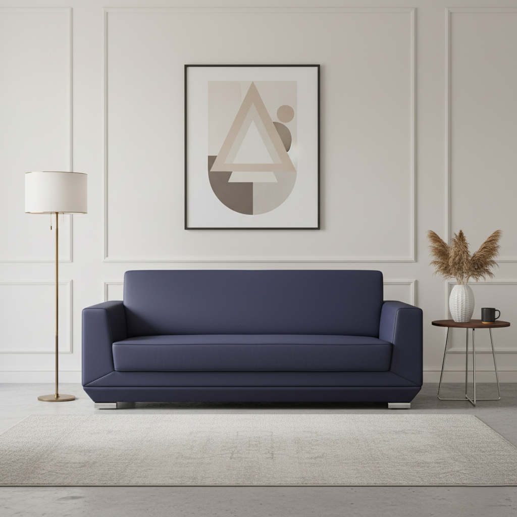 घर के फर्नीचर के लिए आधुनिक सोफा, मैट पॉलिश फिनिश में सागौन की लकड़ी के पैर के साथ लेदरेट असबाब सोफा