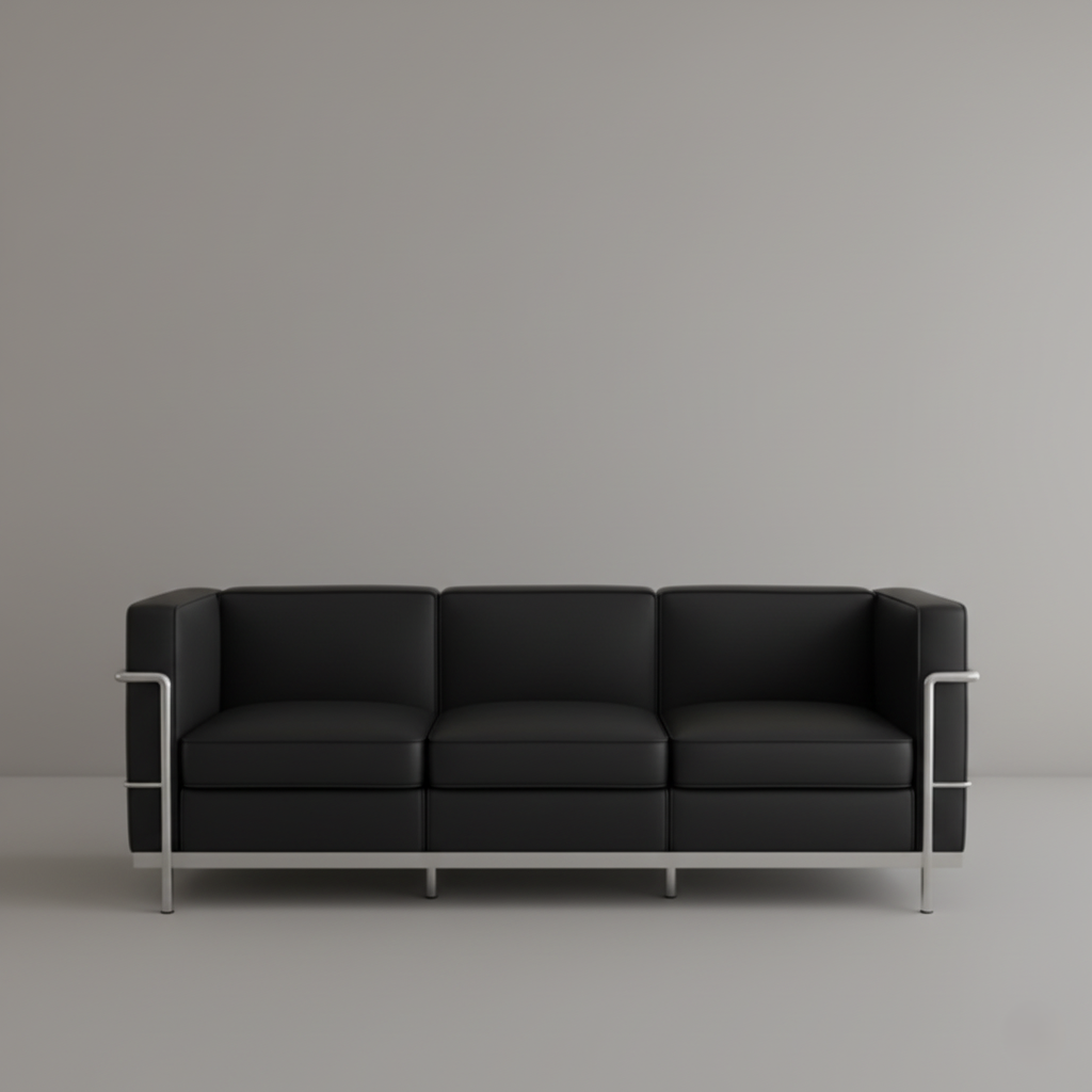 प्लाईबोर्ड फ्रेम और लेदरेट अपहोल्स्ट्री और एसएस मेटल फ्रेम और लेग बेस से निर्मित 3 सीटर आधुनिक डिज़ाइन सोफा