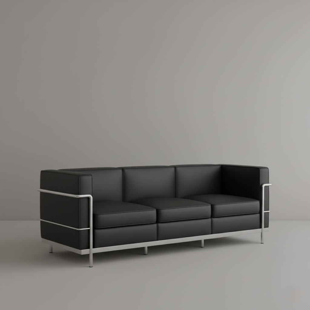 प्लाईबोर्ड फ्रेम और लेदरेट अपहोल्स्ट्री और एसएस मेटल फ्रेम और लेग बेस से निर्मित 3 सीटर आधुनिक डिज़ाइन सोफा